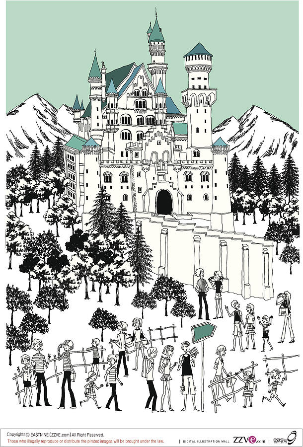 Tourist By Castle On Snow-covered Land Digital Art by Eastnine Inc.