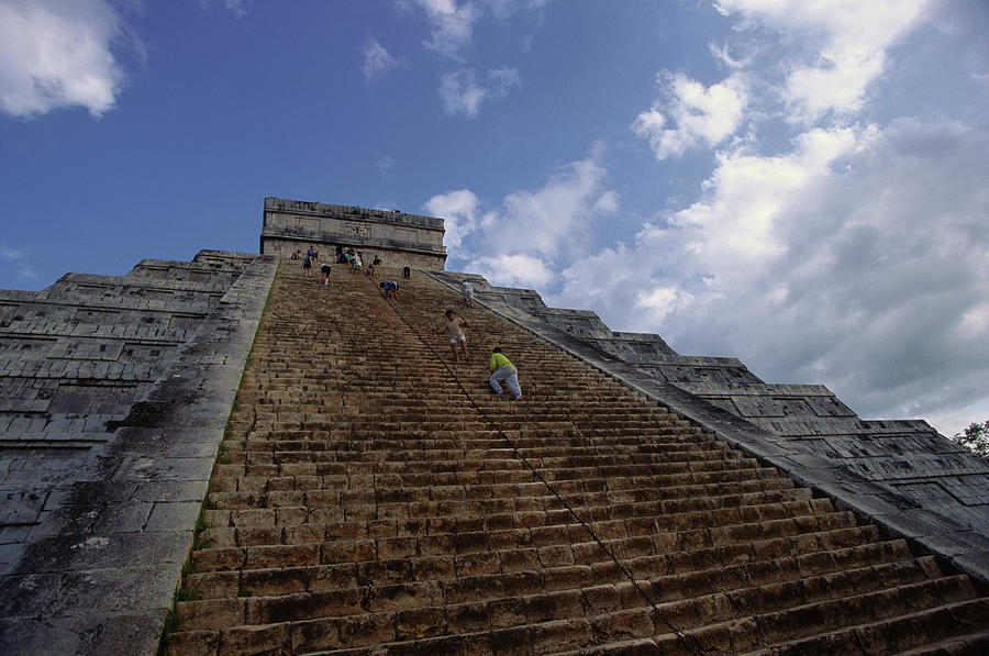 Tourist Visiting A Maya Pyramid, Mexico Photograph by Aldo Acquadro