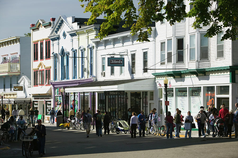 Tourists In A Street, Mackinac Island Photograph by Panoramic Images
