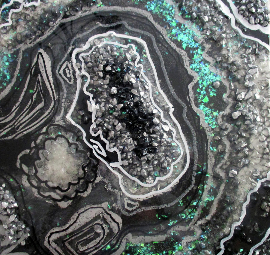 Crystals Painting - Tourmaline Black And Silver by Lauren Moss