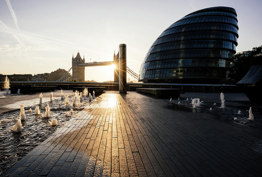 London Digital Art - Tower Bridge And The Mayors Building At Sunrise, London, Uk by Ben Pipe Photography