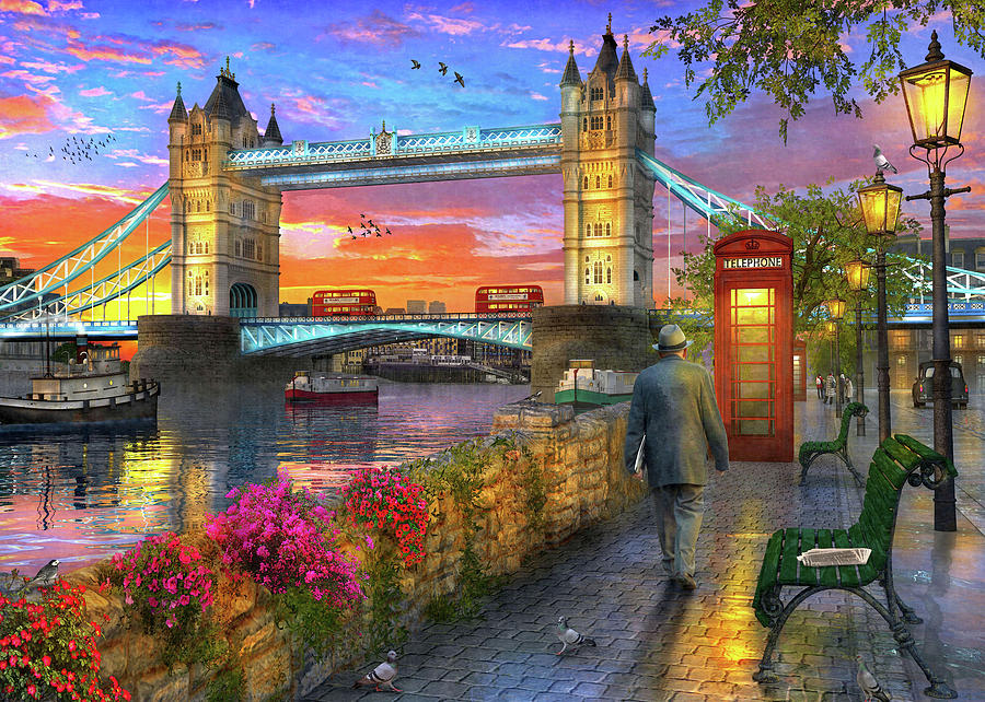 Tower Bridge At Sunset Painting by MGL Meiklejohn Graphics Licensing