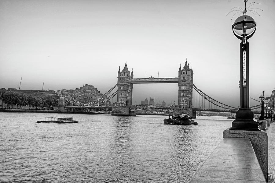 Tower Bridge at Sunset London UK United Kingdom England Black and White Photograph by Toby McGuire