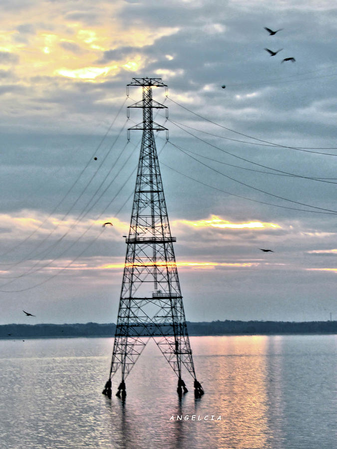 Sunset Photograph - Tower In The James River by Angelcia Carol Wright