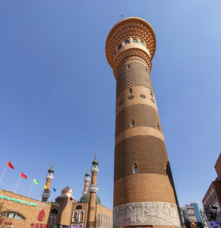 Tower, mosque and square of Grand Bazaar, Urumchi, China  Photograph by Karen Foley