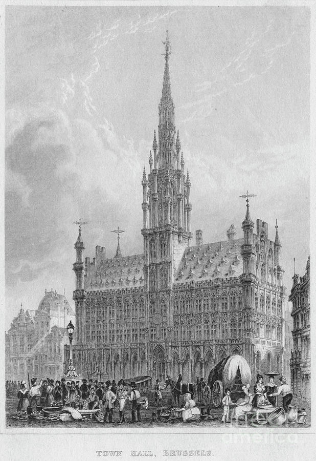 Town Hall, Brussels, 1850 Drawing by Print Collector