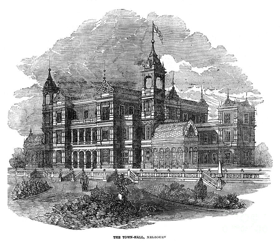 Town Hall, Melbourne, Australia, 1855 Drawing by Print Collector