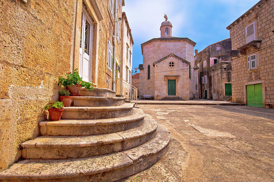 Town of Korcula square stone church and architecture view Photograph by Brch Photography