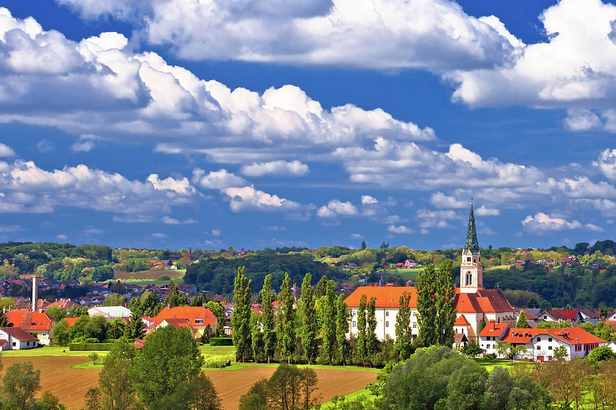 Town of Krizevci cathedral and green landscape view Photograph by Brch Photography