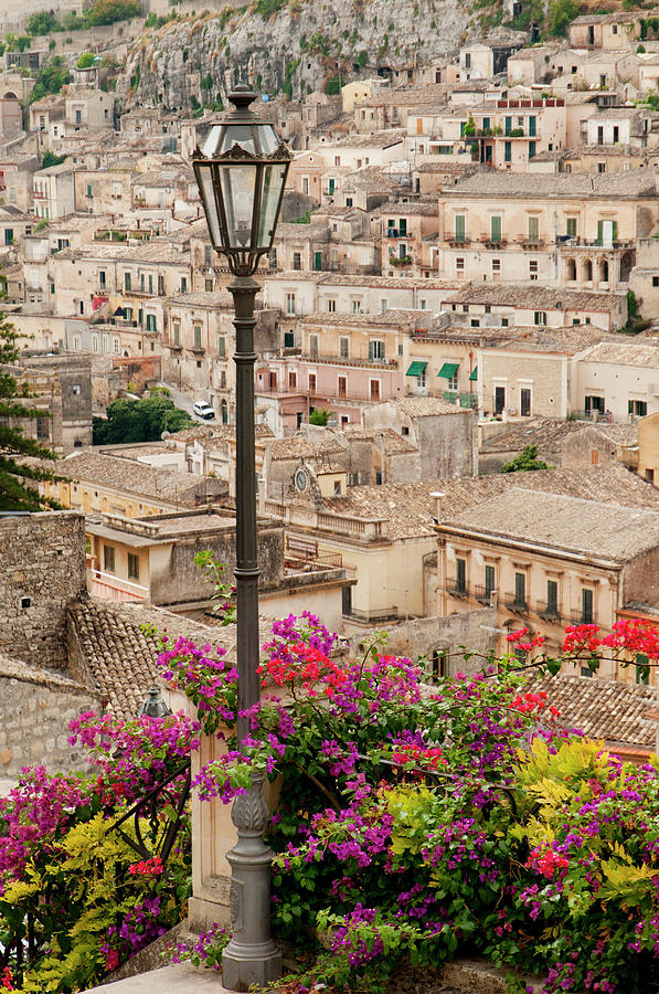 Town Of Modica With Bougainvillea Photograph by Stuart Mccall