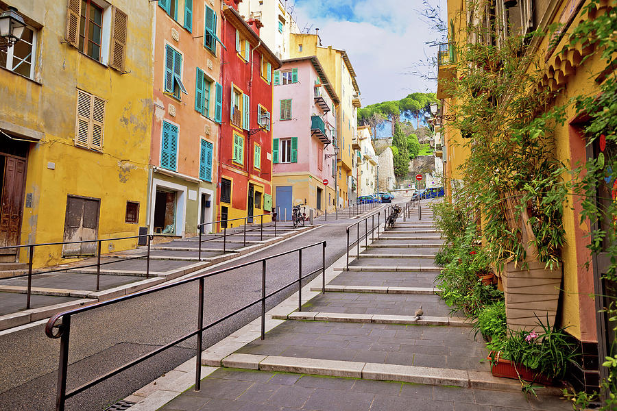 Town of Nice romantic french colorful street architecture view ...