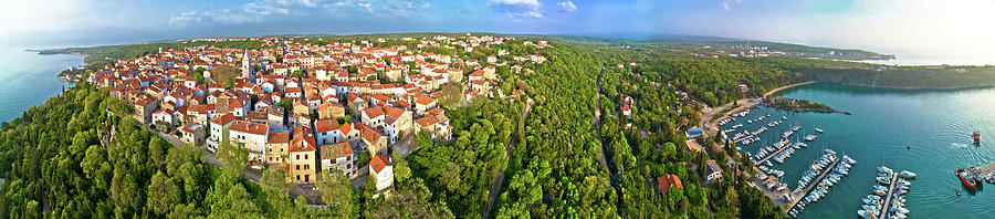 Town of Omisalj on Krk island aerial panorama Photograph by Brch Photography