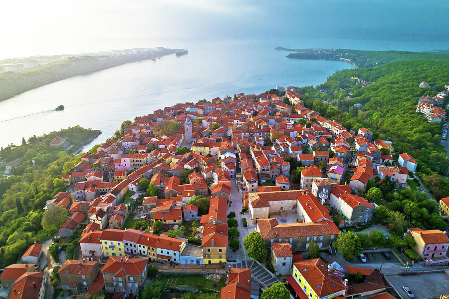 Town of Omisalj on Krk island aerial view Photograph by Brch Photography