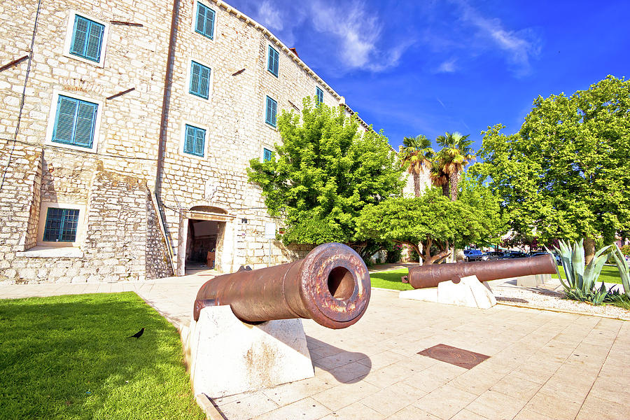Town of Sibenik historic architecture and iron cannon view Photograph by Brch Photography