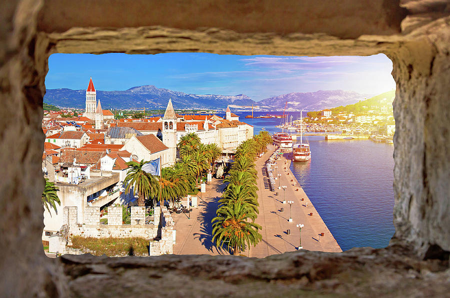 Town of Trogir waterfront and landmarks panoramic view Photograph by Brch Photography