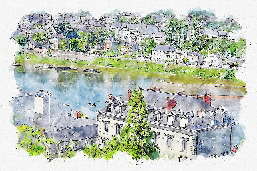 Town #watercolor #sketch #town #europe Digital Art by TintoDesigns