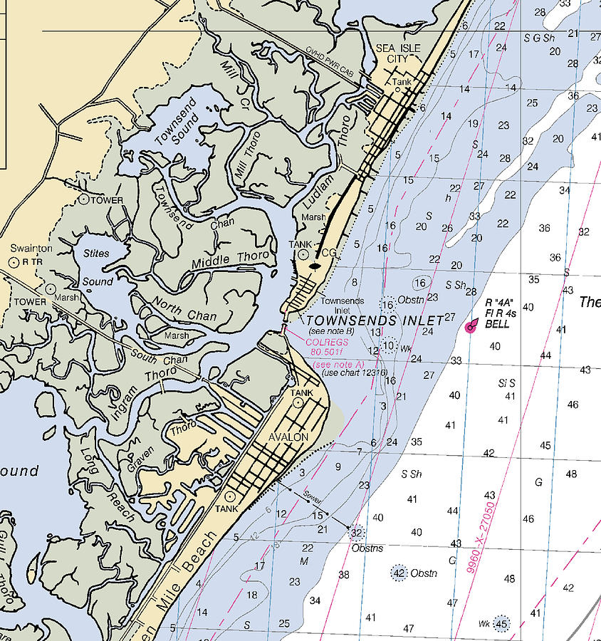 Townsends Inletnew Jersey Nautical Chart Mixed Media by Sea Koast Pixels