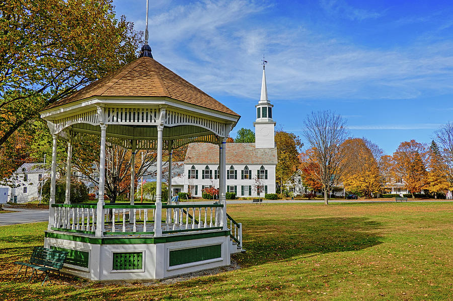 Townshend VT Autumn Day Church Vermont Gazebo Photograph by Toby McGuire