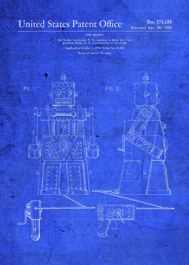 Toy Robot Patent Blueprint Mixed Media By Design Turnpike