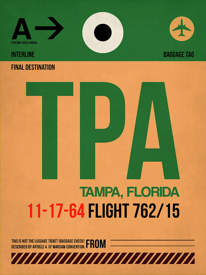 Tampa Digital Art - TPA Tampa Luggage Tag I by Naxart Studio
