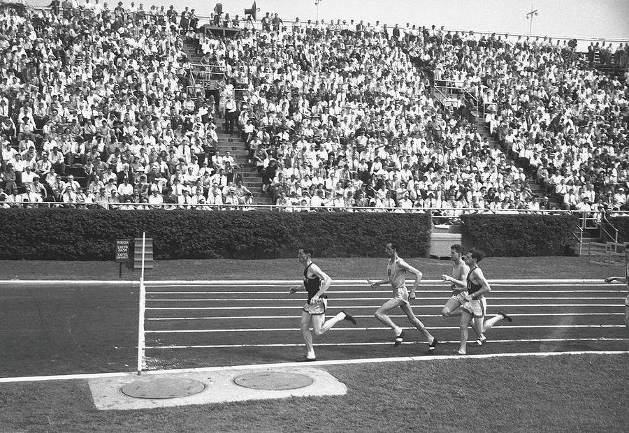 Track Athletes Running On Track, B&w Photograph by George Marks Track Athletes Running On Track, B&w Photograph by George Marks