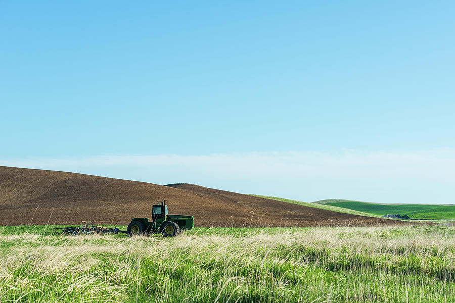 Tractor and rolling wheat field at Palouse Digital Art by Michael Lee