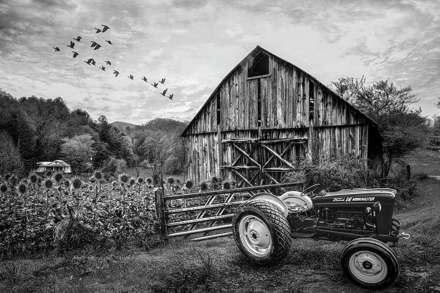 Tractor at the Farm in Black and White Photograph by Debra and Dave Vanderlaan