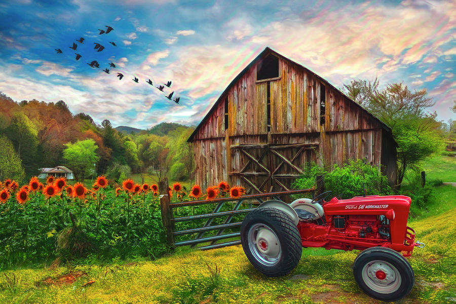Tractor at the Farm Watercolor Painting Photograph by Debra and Dave Vanderlaan