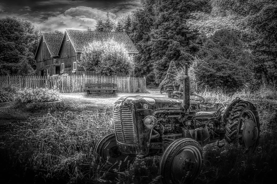 Tractor in the Garden in Black and White Photograph by Debra and Dave Vanderlaan