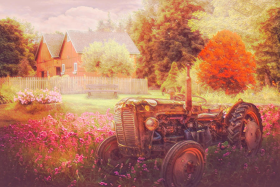 Tractor in the Garden Nostalgic Colors Photograph by Debra and Dave Vanderlaan