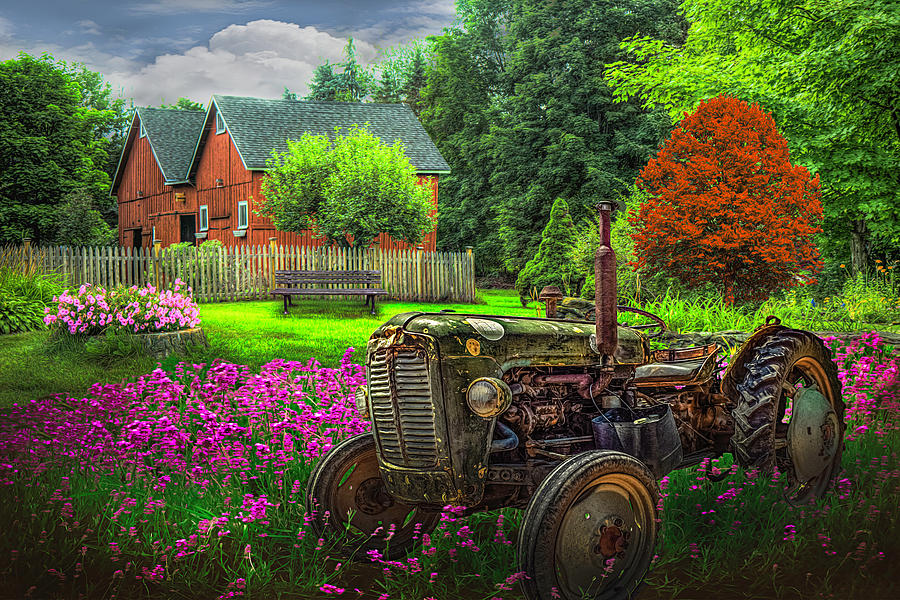 Tractor in the Garden Painting Photograph by Debra and Dave Vanderlaan