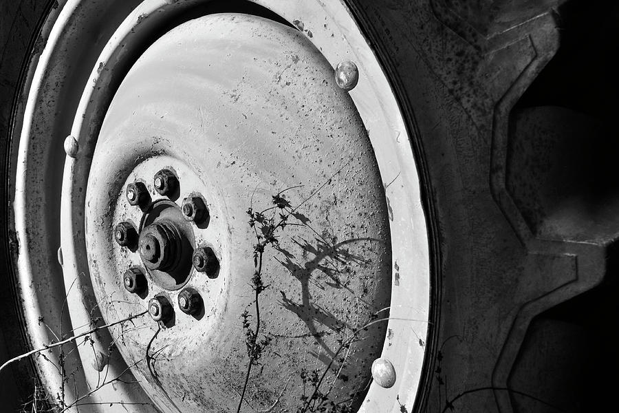 Tractor Wheel - Black and White Photograph by Luke Moore