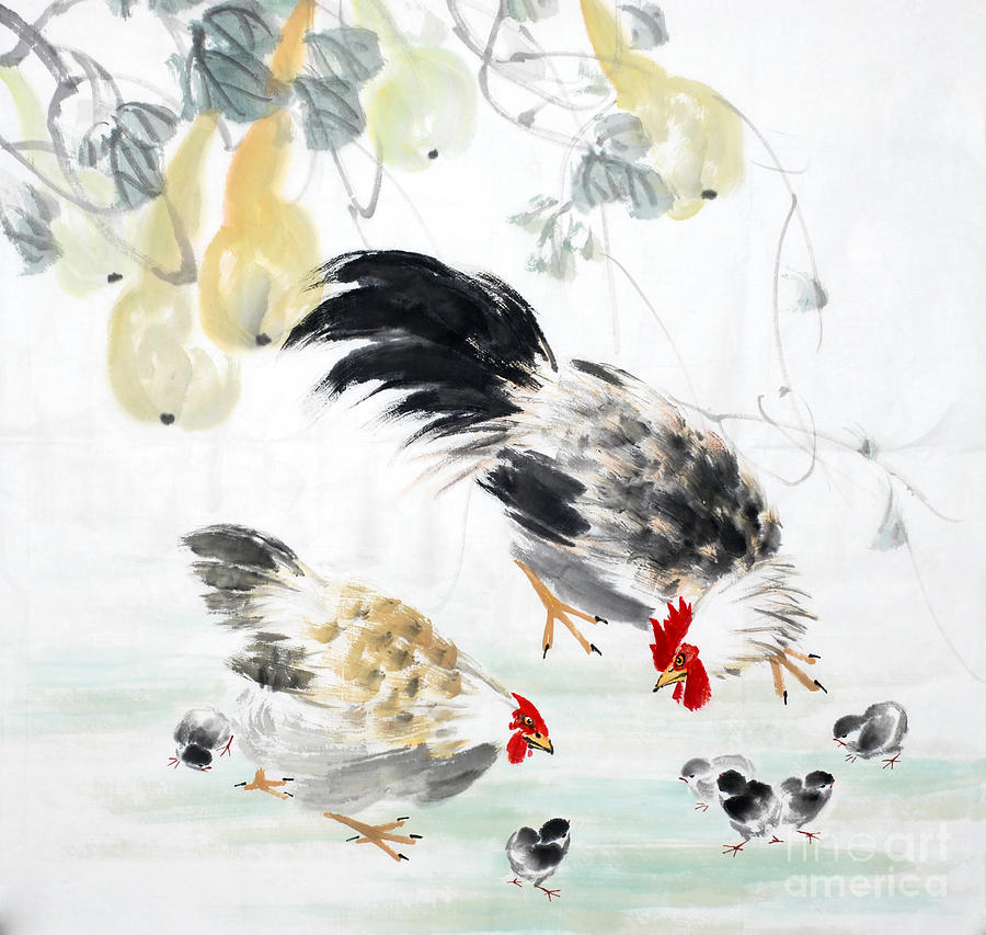 Chicken Digital Art - Traditional Chinese Ink Painting by Ibird