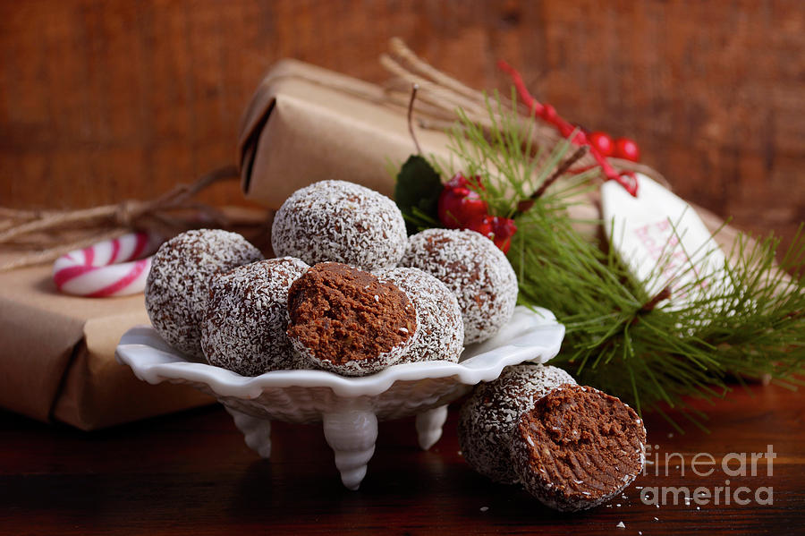 Traditional Christmas Rum Ball Candy.  Photograph by Milleflore Images