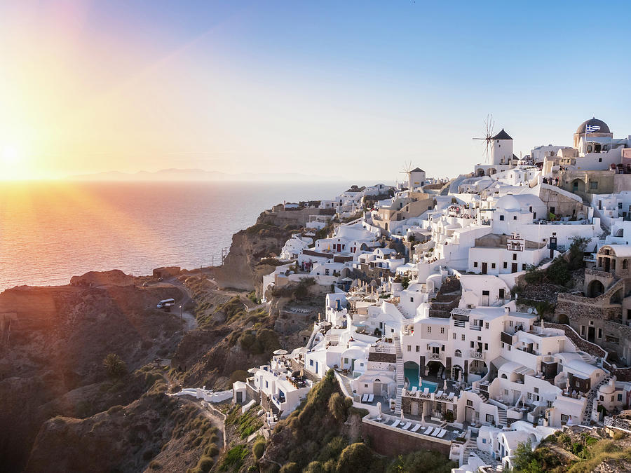 Traditional Cliff House At Sunset, Athens, Attiki, Greece, Europe ...