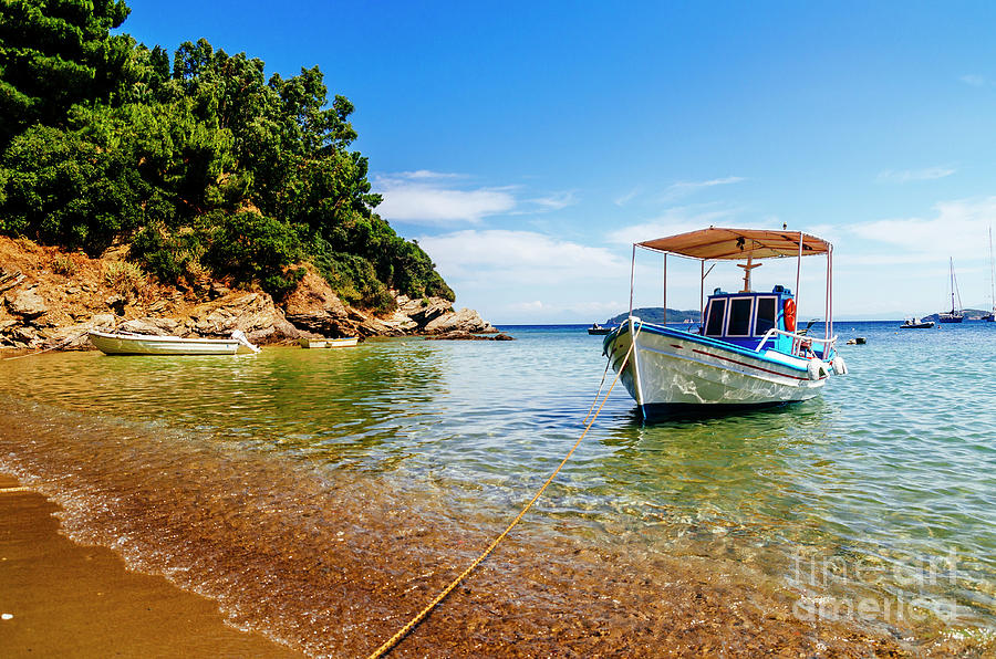 Traditional colorful boats in old town of Skiathos island, Spora Photograph by Jelena Jovanovic