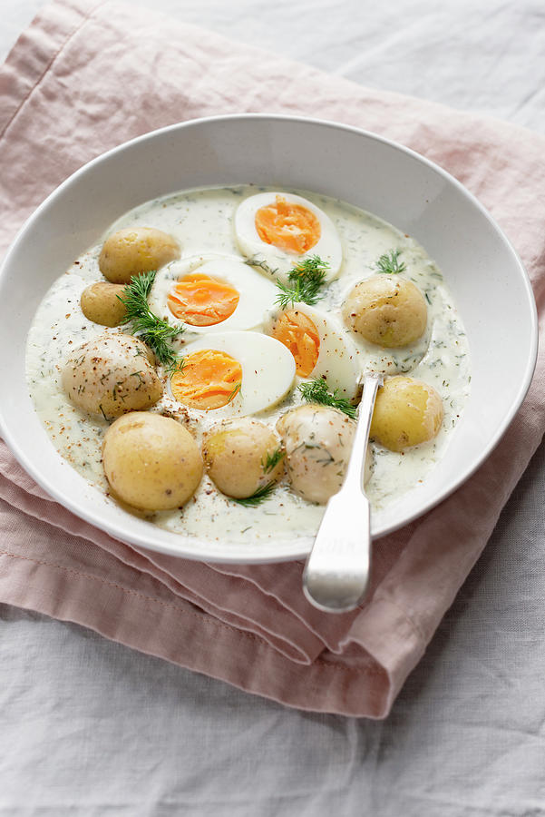 Traditional Czech White Dill Sauce With Boiled Potatoes And Eggs Photograph by Sarka Babicka