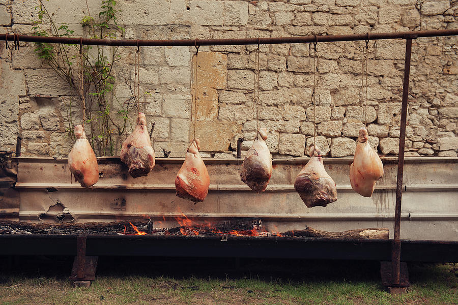 Meat Digital Art - Traditional French Roasting Of Hams by Planet Pictures