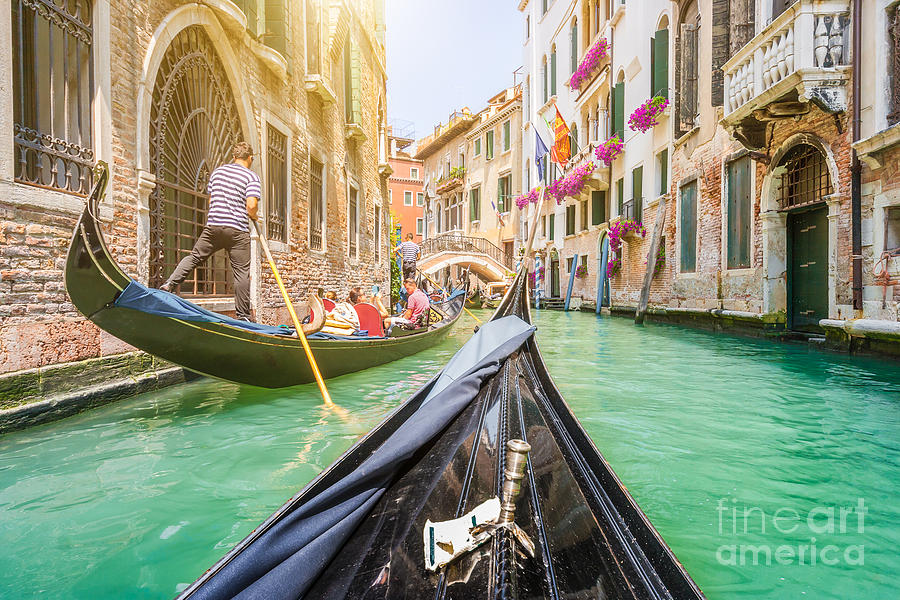 Channel Photograph - Traditional Gondolas On Narrow Canal In by Canadastock Channel Photograph - Traditional Gondolas On Narrow Canal In by Canadastock