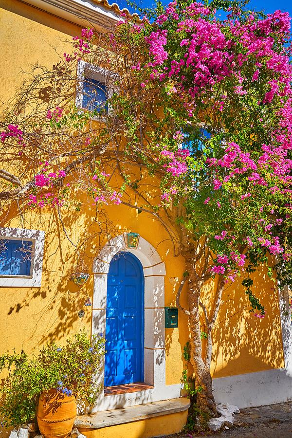 Greek Photograph - Traditional Greek House With Flowers by Jan Wlodarczyk