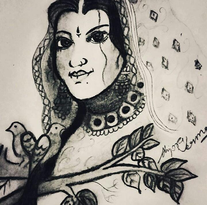 My pencil sketch of an Indian lady of yesteryears  Indian paintings Art  painting gallery Indian art paintings