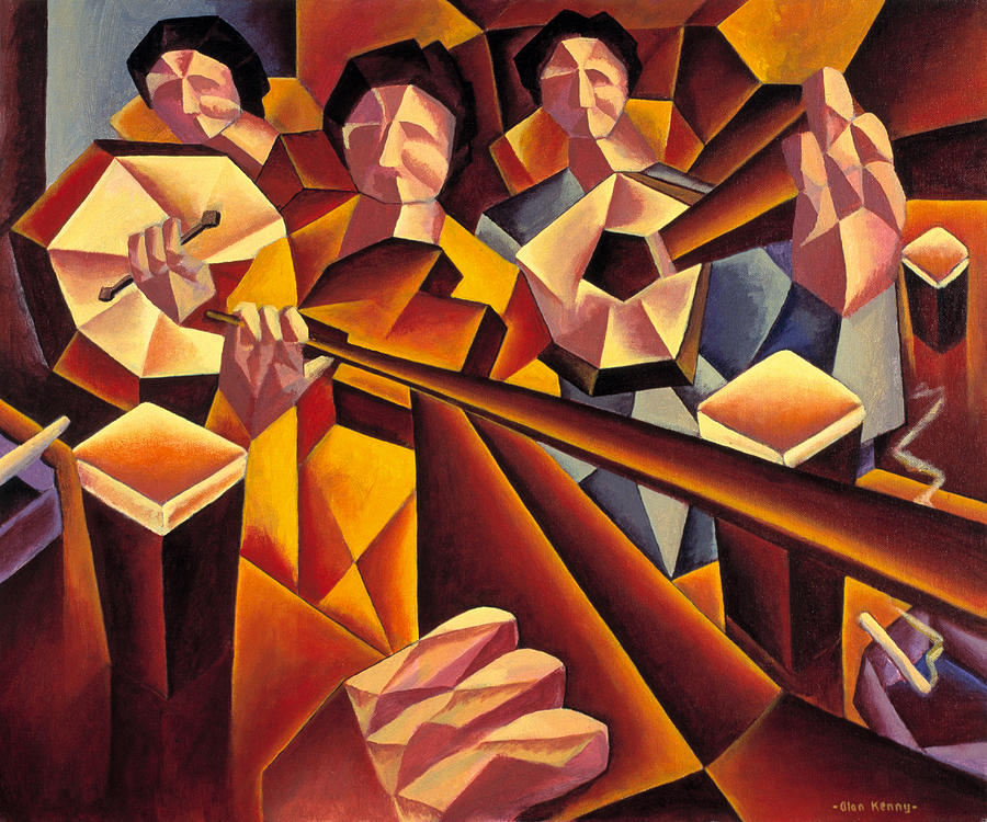 Traditional irish music session  with structured musicians Painting by Alan Kenny