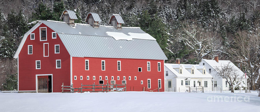 Traditional New England Red Dairy Barn Grantham New Hampshire Panoramic Photograph by Edward Fielding