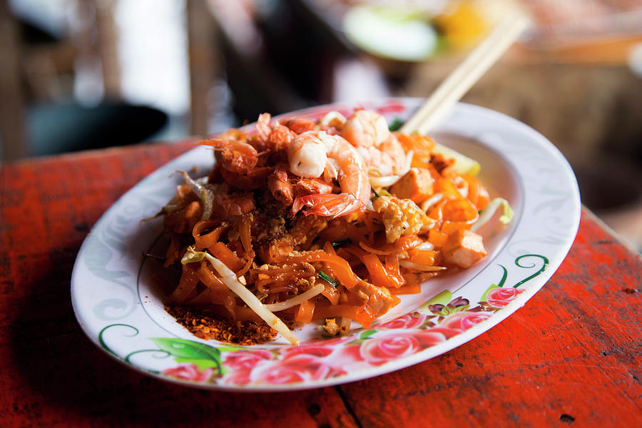 Traditional Pad Thai Dish, Served In A Street Food Stand In Tha Kha Floating Market, Samunt Songkhram Province In Thailand Photograph by Albert Gonzalez