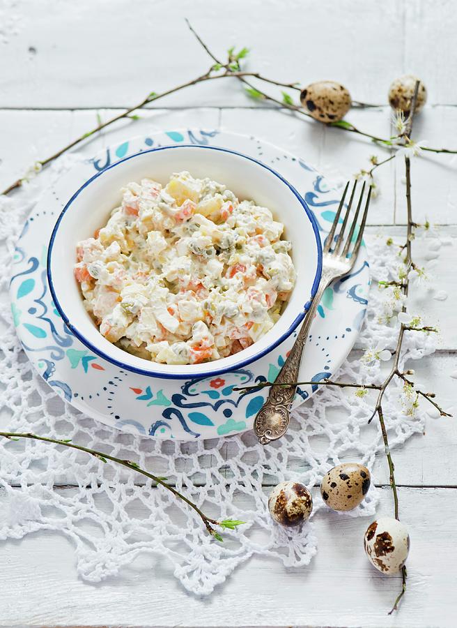 Traditional Vegetable Salad With Mayonnaise For Easter poland Photograph by Dorota Indycka