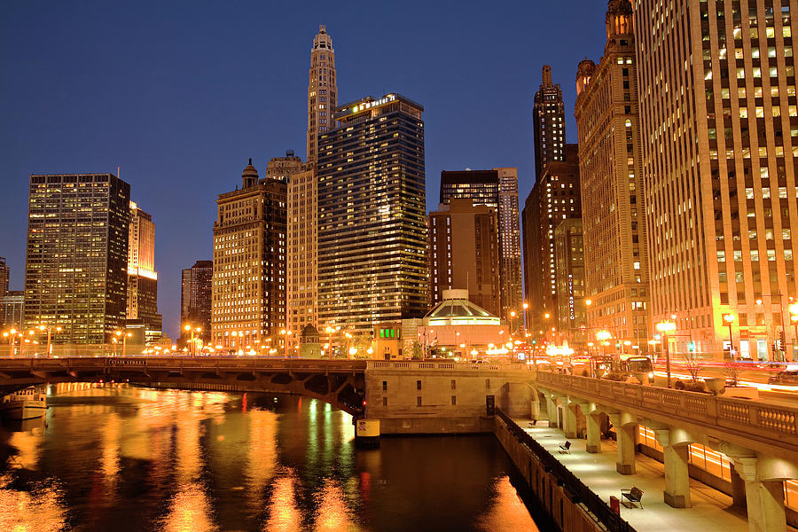 Traffic At Wacker Drive Riverfront At Photograph by Kim Karpeles Traffic At Wacker Drive Riverfront At Photograph by Kim Karpeles