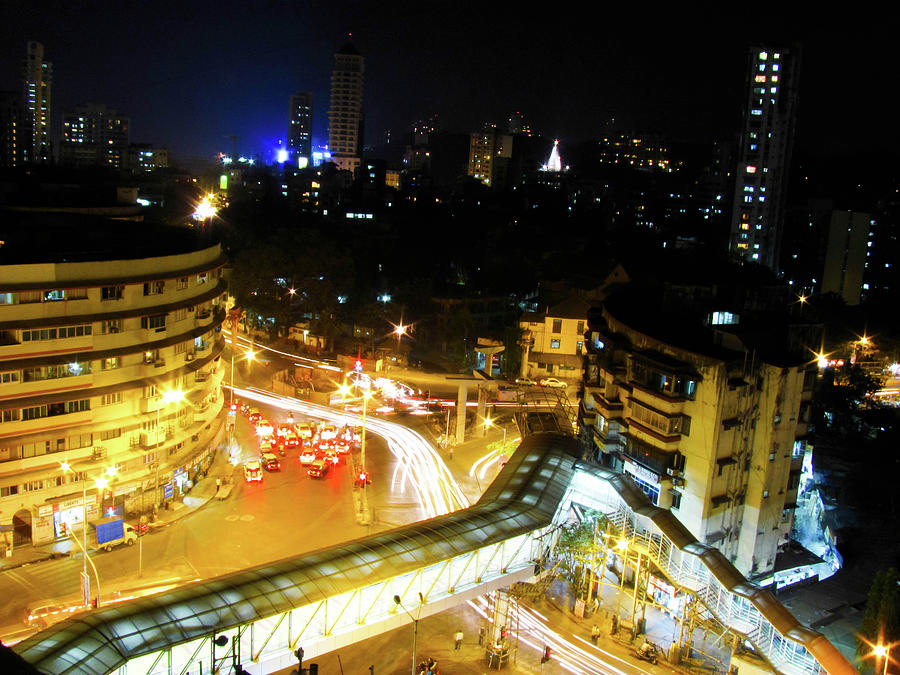 Traffic Light Trails Mumbai Street Photograph by Amlan Mathur