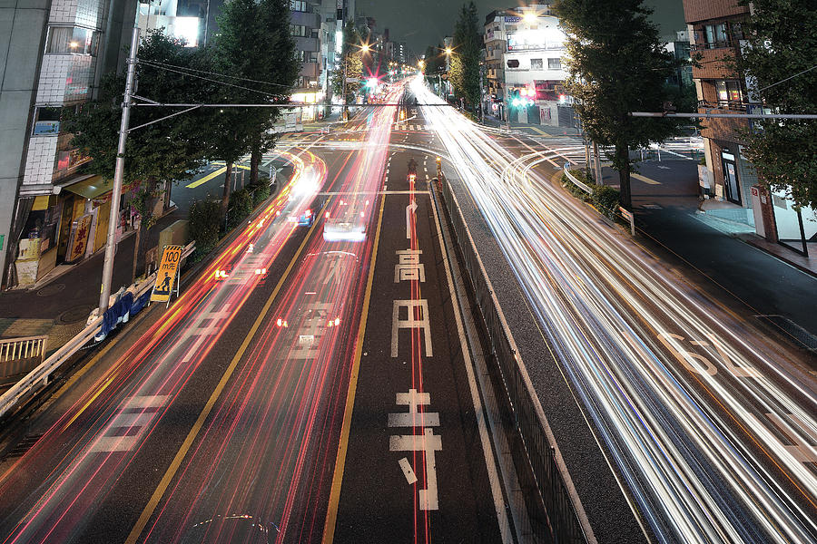 Traffic Trails At Night, Tokyo Photograph by Spiraldelight
