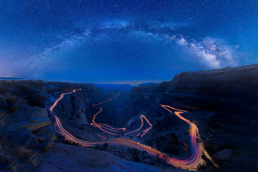 Milky Way Photograph - Traffic Under Milky Way by James Bian
