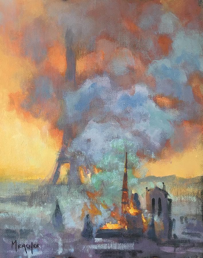 Notre Dame Painting - Tragedy In Paris by Spencer Meagher